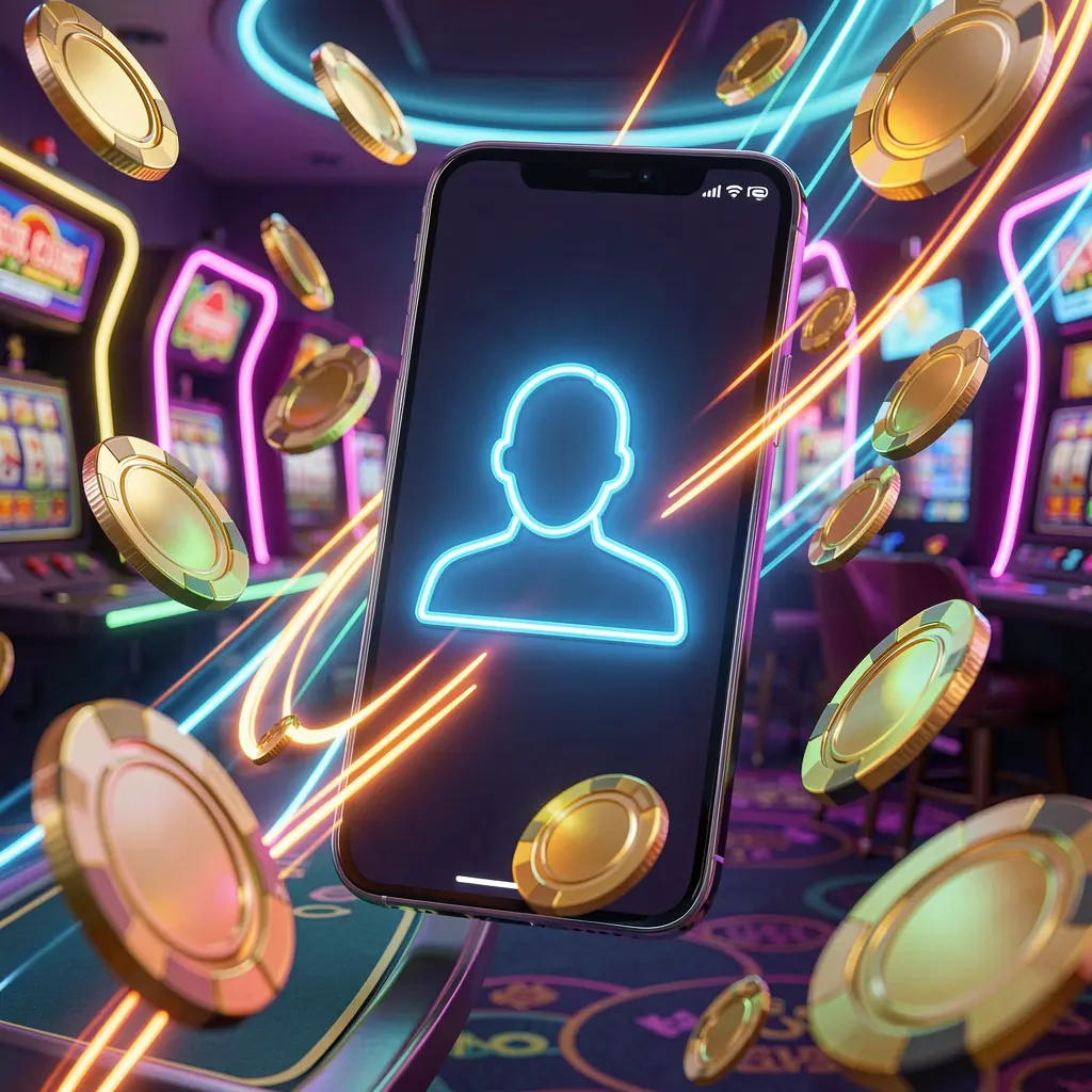 Fast casino login banner featuring a smartphone with a bright user icon surrounded by speed light trails, golden coins, and chips flying around in a modern neon casino style, showcasing K7 BTD branding in a high detail 3D render Fast casino login banner featuring a smartphone with a bright user icon surrounded by speed light trails, golden coins, and chips flying around in a modern neon casino style, showcasing K7 BTD branding in a high detail 3D render